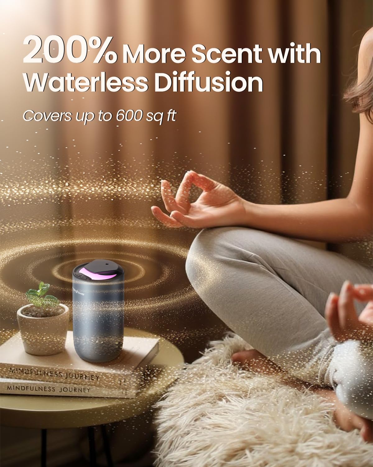 Waterless Diffuser for Essential Oils – Car & Home, 3 Mist Levels & 3 LED Colors