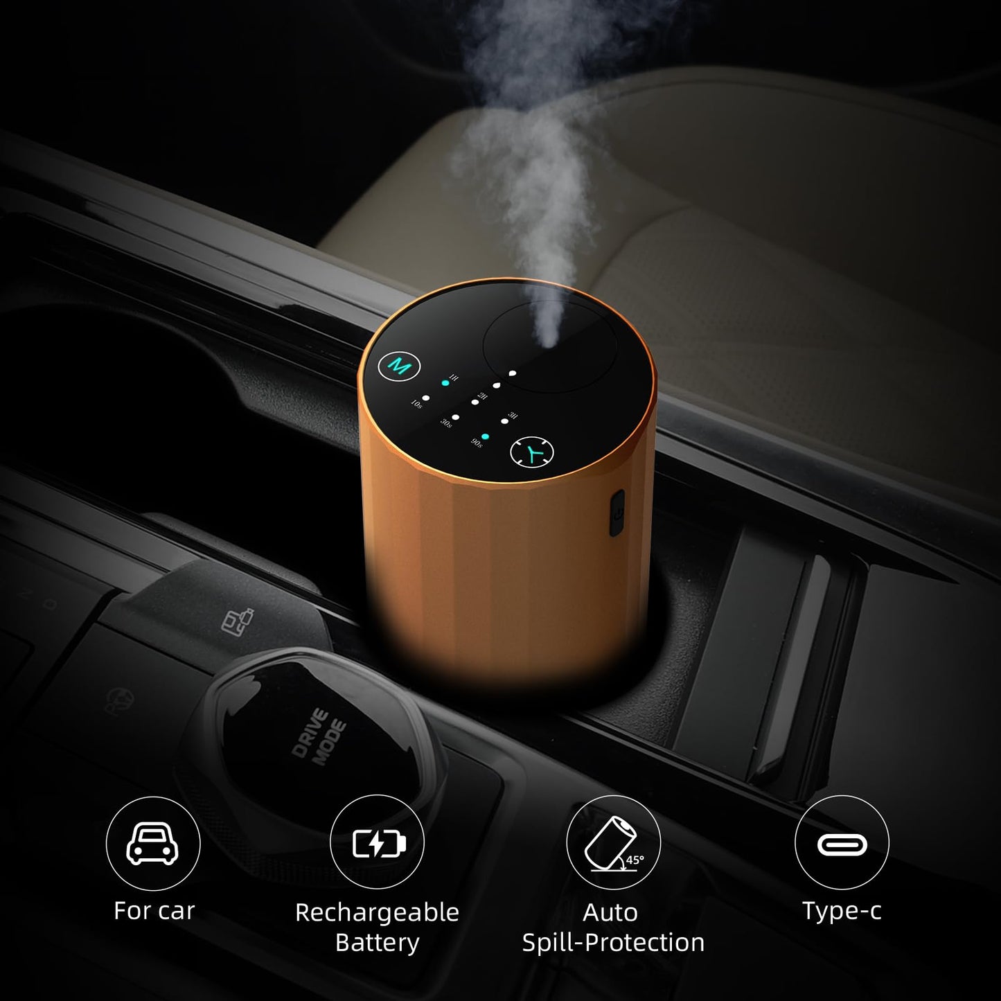 Waterless Essential Oil Diffuser - Portable Nano Mist (Golden)