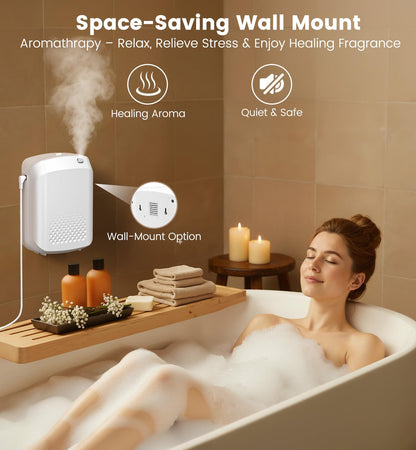 Waterless Essential Oil Diffuser – 3000 Sq Ft Coverage, 400ml, Bluetooth App Control, Quiet Wall-Mount for Large Home, Hotel & Office