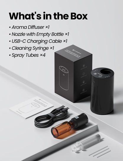Waterless Portable Essential Oil Diffuser – 20mL, Battery-Operated (Black)