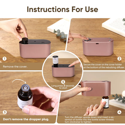 Waterless Diffuser for Home Essential Oils — Rose Gold, 3 Mist Modes, Portable Aromatherapy (160-350 sq ft)