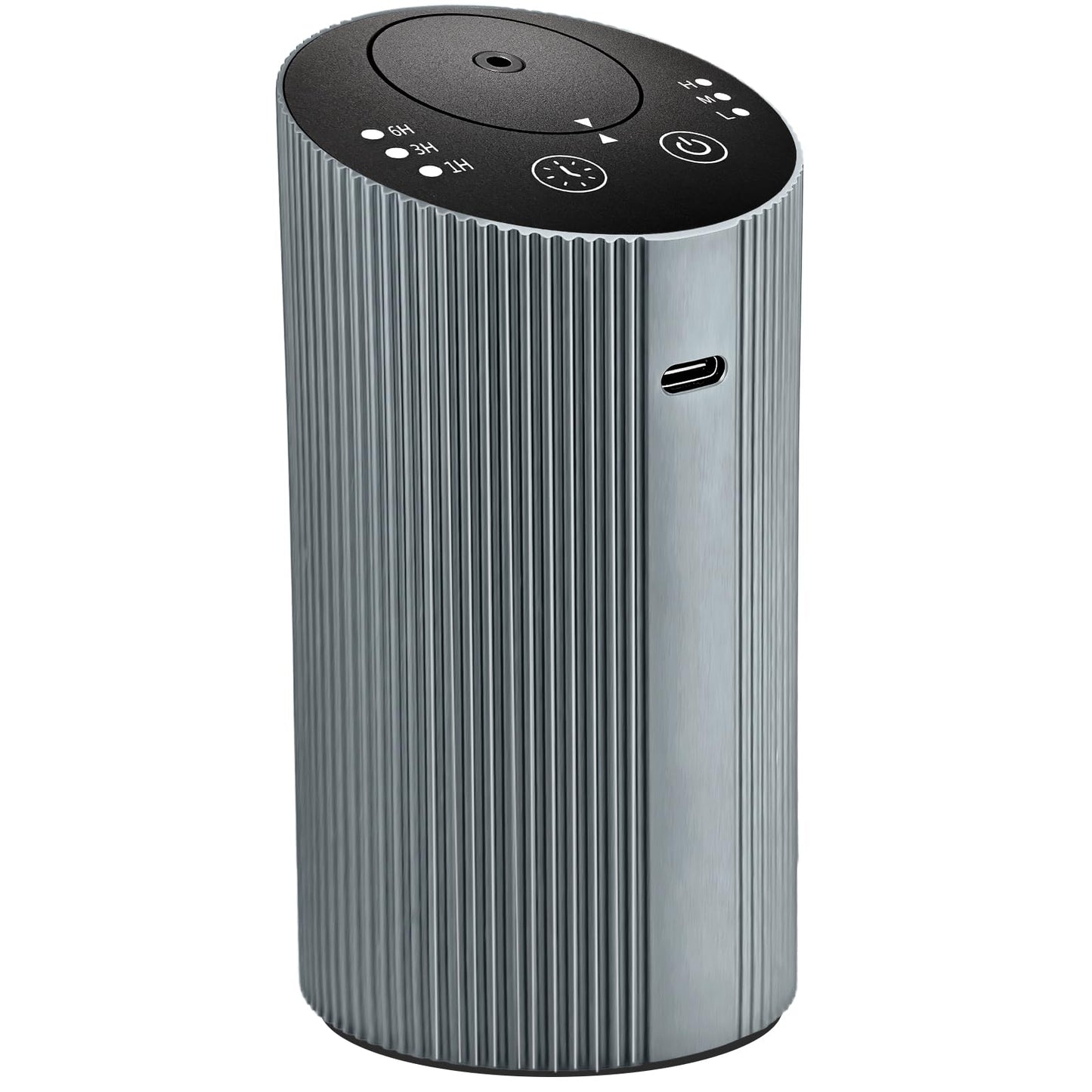 Waterless Essential Oil Diffuser – Portable Rechargeable Aroma Diffuser (4 Timers, 3 Mist Levels) Silver Grey