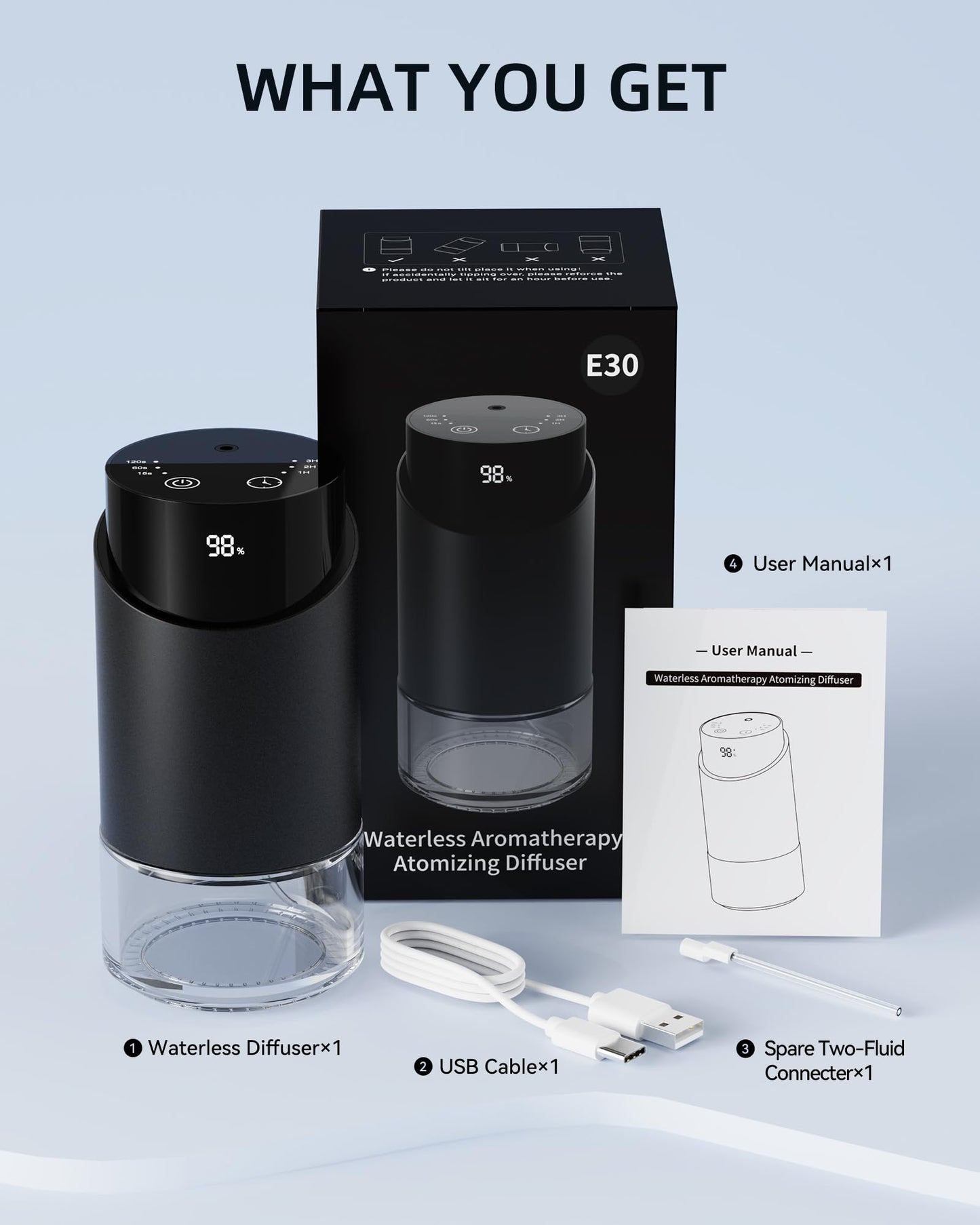 Waterless Essential Oil Diffuser – Battery-Operated Mini Diffuser for Home, Office, Car | 3 Timers & 3 Mist Levels