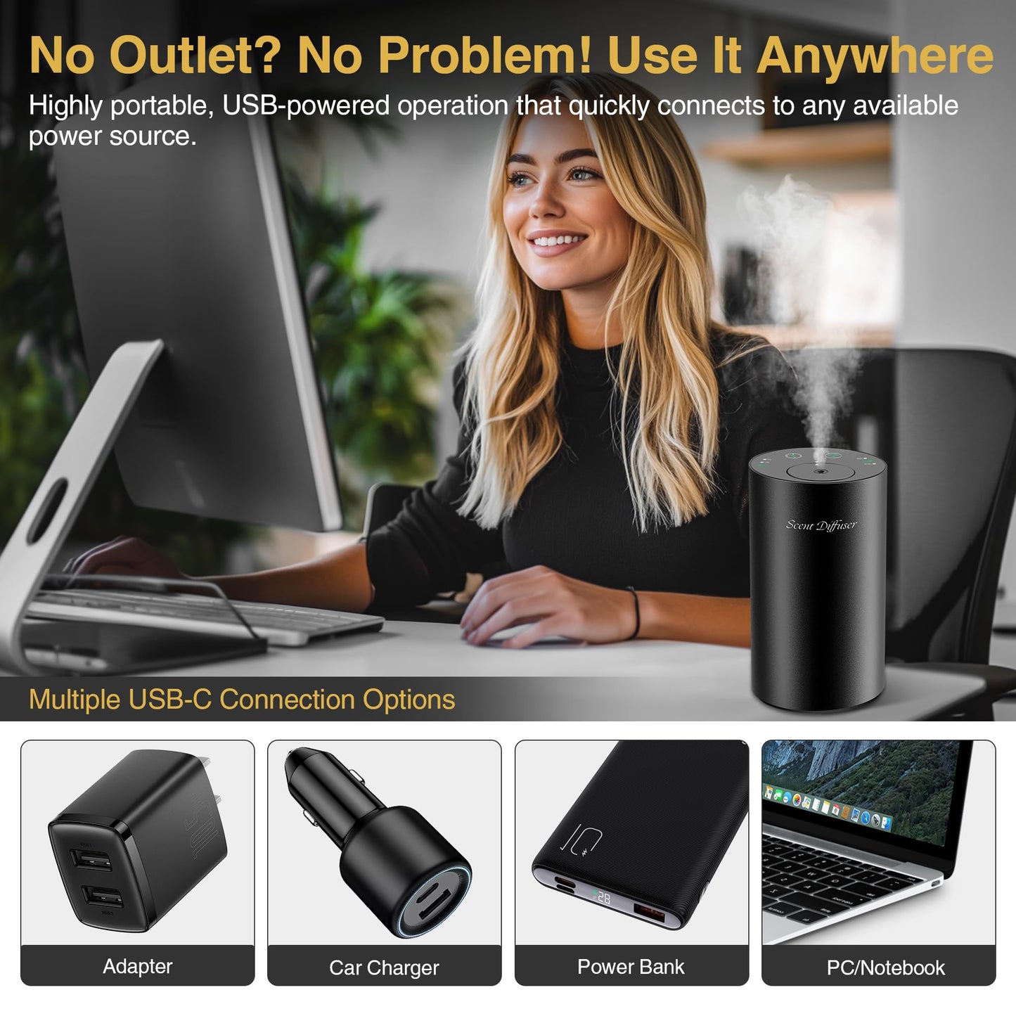 Waterless Essential Oil Diffuser Starter Kit — Battery-Operated, No Water Needed