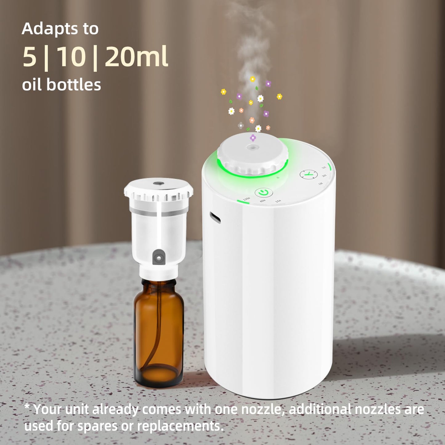 Waterless Diffuser for Essential Oil Nebulizer – 7 Colors LED, Battery-Powered Mini Scent Diffuser (Black/White-2)