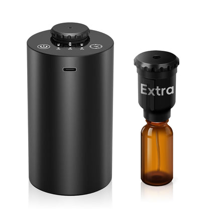 Waterless Essential Oil Diffuser – Battery-Operated Car Diffuser with Timing & 3 Mist Levels (Black Aluminum Alloy)