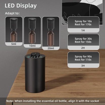 Waterless Essential Oil Diffuser – Battery-Operated Car Diffuser with Timing & 3 Mist Levels (Black Aluminum Alloy)