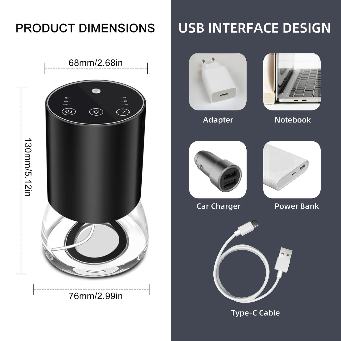 Waterless Essential Oil Diffuser - Portable Nano Mist (Black-Glass)