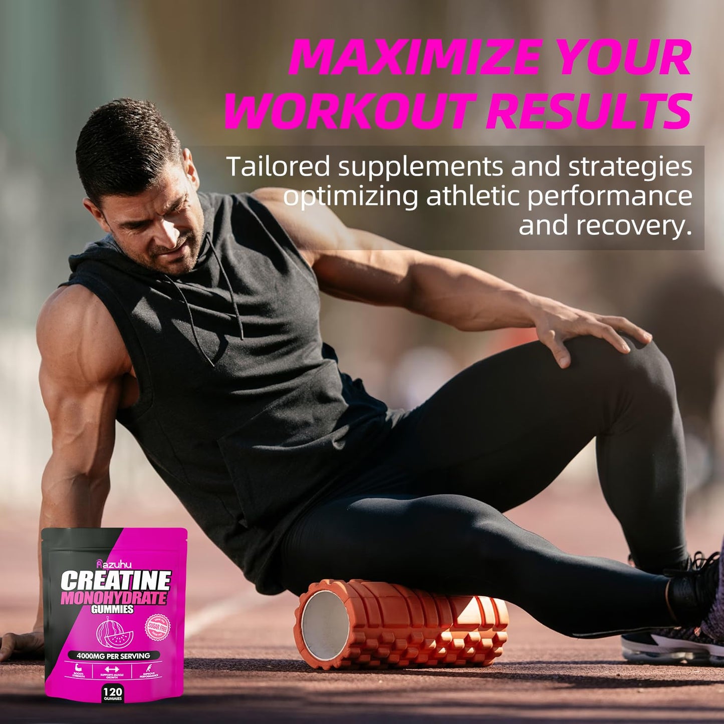 Creatine Monohydrate Gummies Sugar Free – Watermelon (120 count) | Pre-Workout for Men & Women