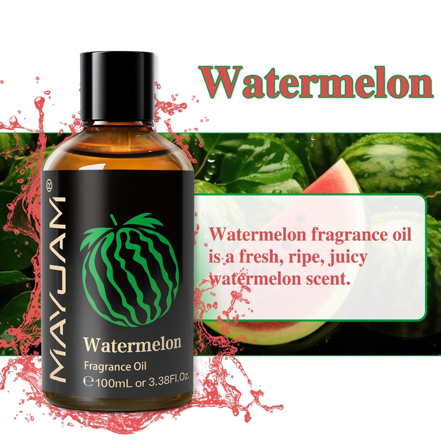 MAYJAM Watermelon Fragrance Oil 100ml – Glass Dropper, Diffuser Use & DIY Soap and Candle Making