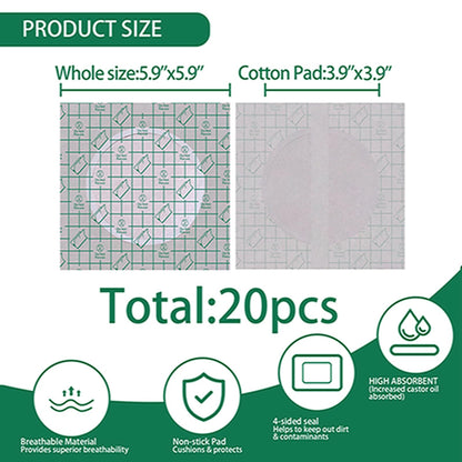 Waterproof Castor Oil Patch Wrap – 20 Pcs, 5.9x5.9in, Self-Adhesive Organic Cotton