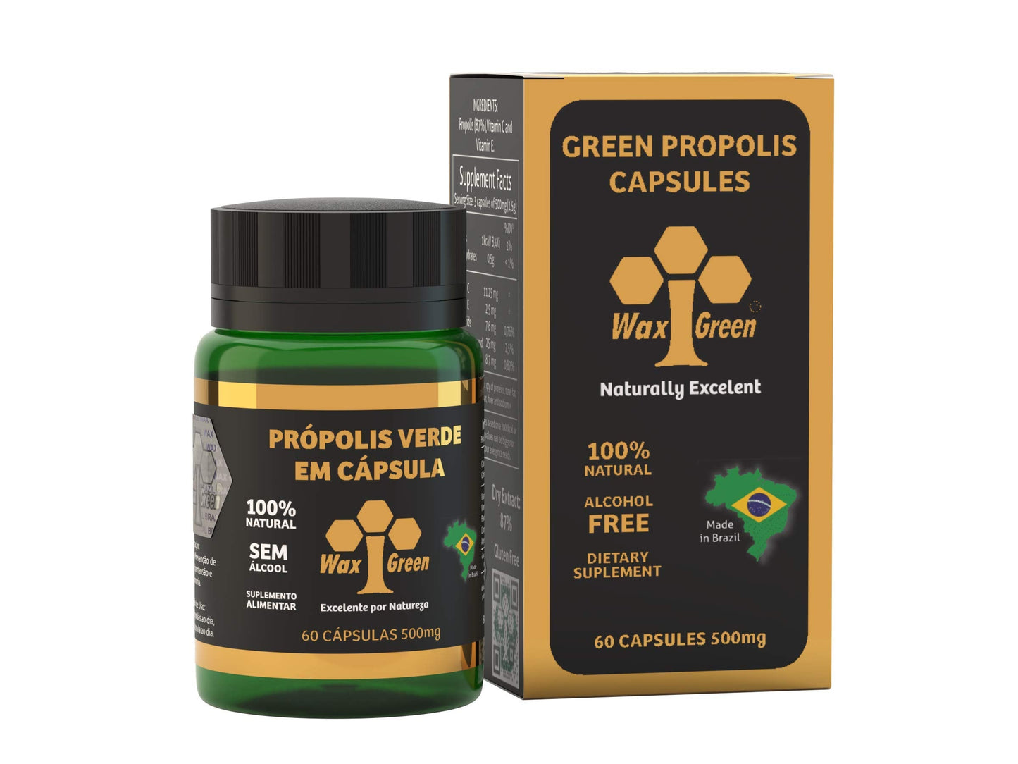 4 Packs of Wax Green Bee Propolis 500mg (60 Capsules) – Immune Support