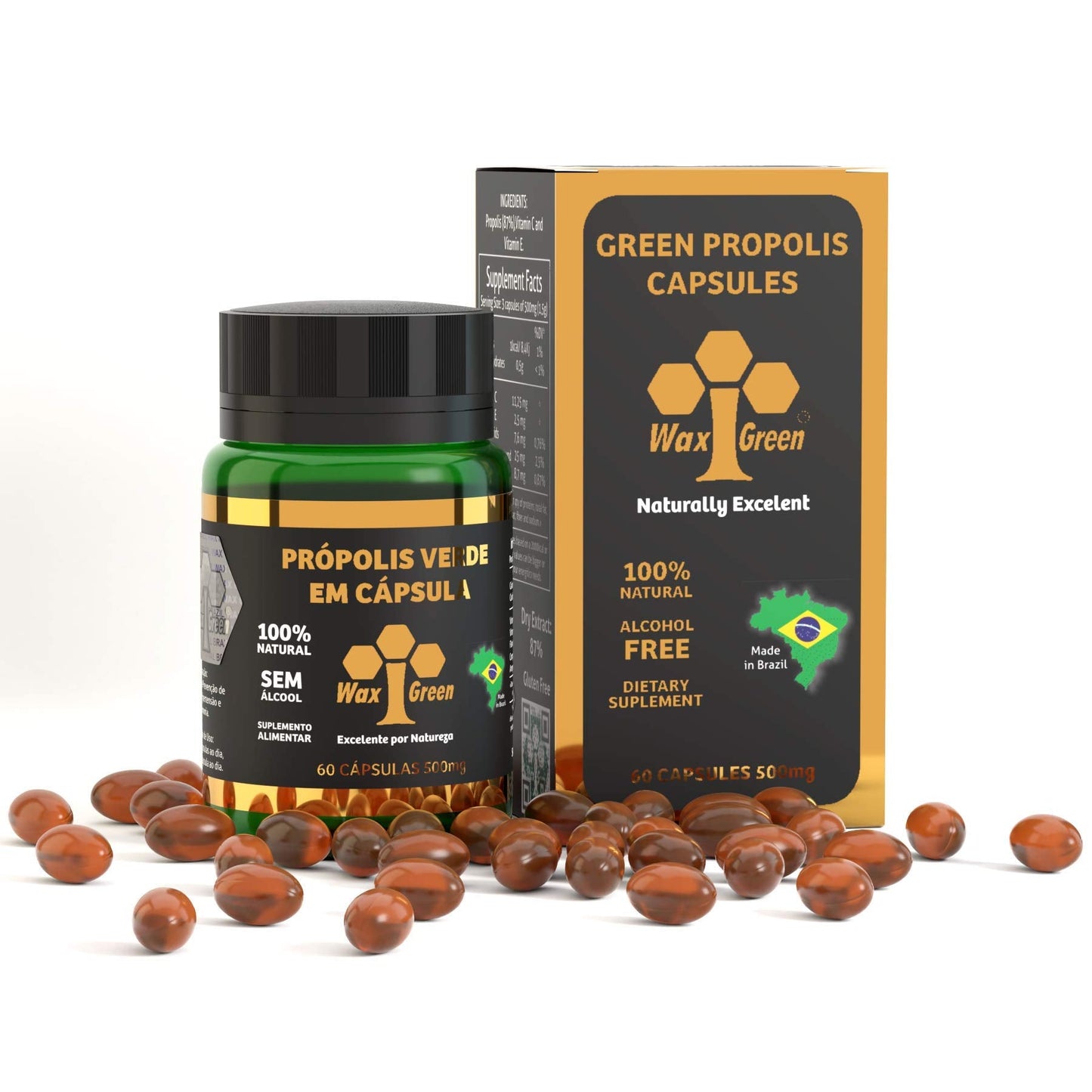 4 Packs of Wax Green Bee Propolis 500mg (60 Capsules) – Immune Support