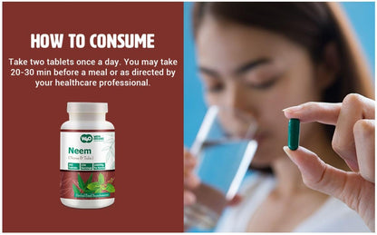 WAY 4 Organic W4O Neem Tulsi Tablets – 300 Pills, 150 Servings, 1000 mg, Equal Neem & Tulsi (Pack of 2)
