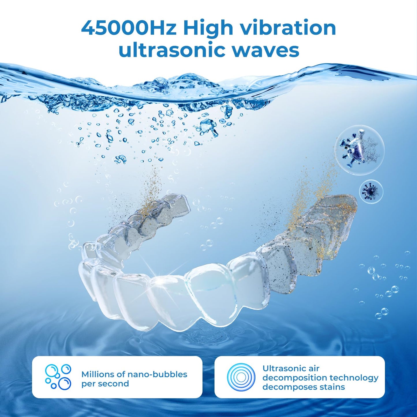 Wazhel Ultrasonic Retainer Cleaner Machine 45kHz 200ml Black — Dentures Mouth Guards Aligner Braces