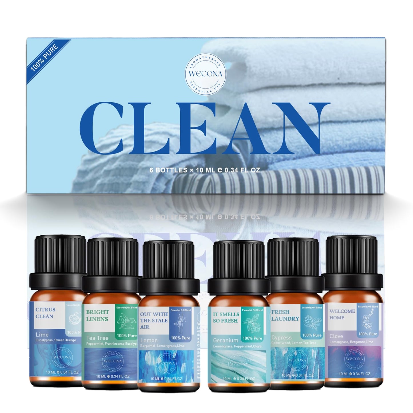 Wecona Essential Oils for Laundry - 6x10ml Clean Linen (100% Pure)