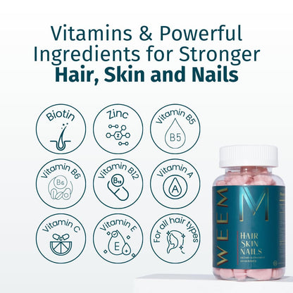 WEEM Hair Skin Nails Gummies - Vegan Biotin for Stronger Hair & Nails
