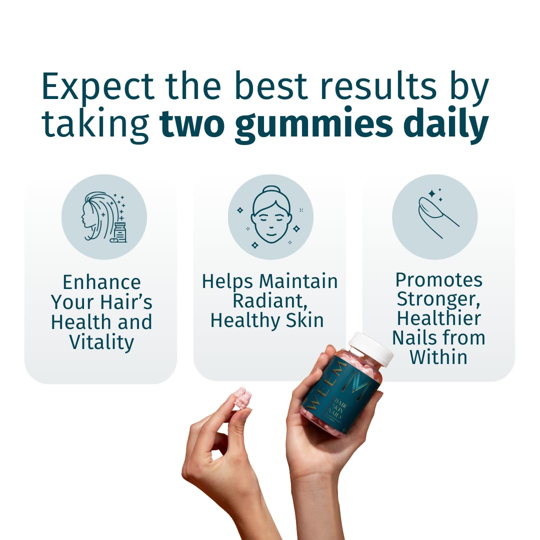 WEEM Hair Skin Nails Gummies – Vegan Biotin for Healthy Hair, Nails & Skin