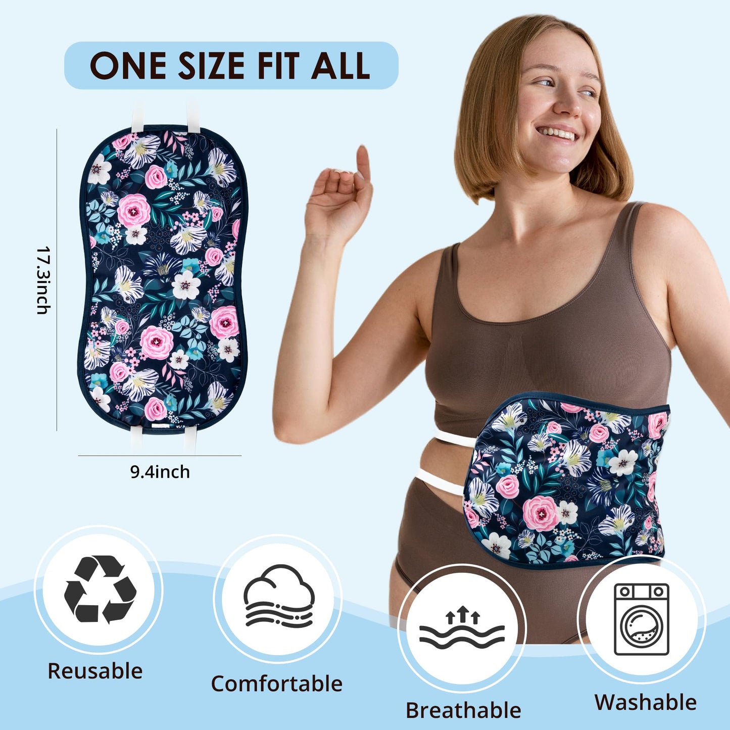 wegreeco Castor Oil Pack Wrap - Reusable, Machine Washable Castor Oil Packs for Liver & Stomach - Rose | Adjustable Strap | Oil Not Included