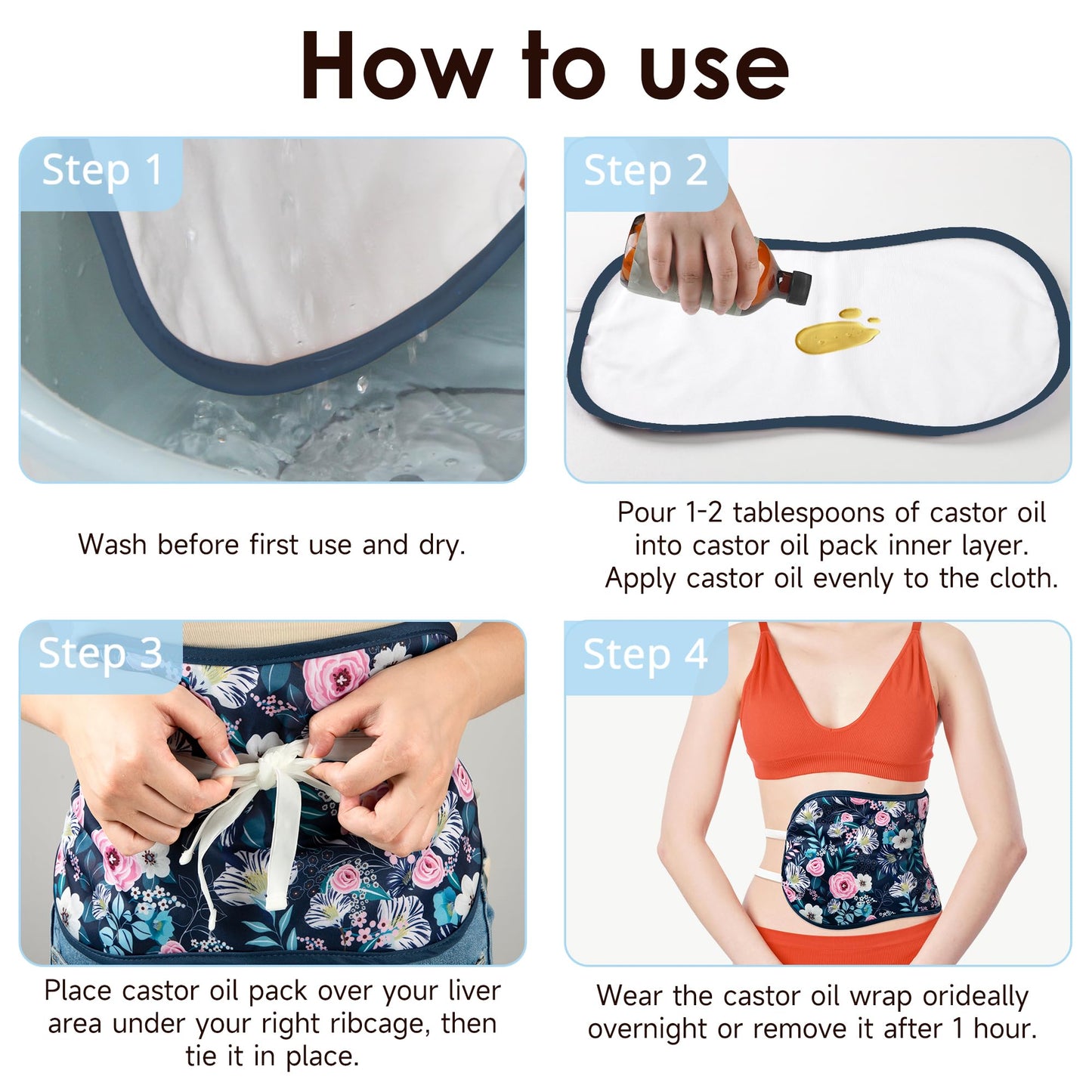 wegreeco Castor Oil Pack Wrap - Reusable, Machine Washable Castor Oil Packs for Liver & Stomach - Rose | Adjustable Strap | Oil Not Included