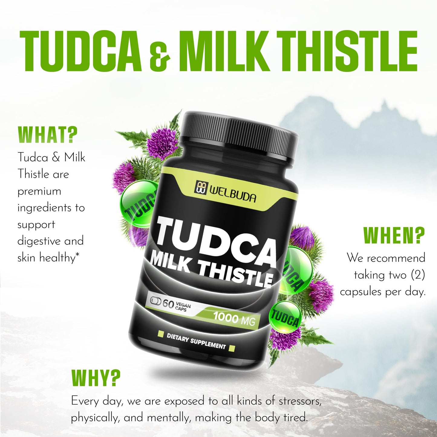 WELBUDA Tudca 1000mg + Milk Thistle - 60 Vegan Capsules