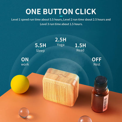 Weljoy Wood Grain Portable Diffuser for Essential Oils – Travel Car Diffuser, Mini Size, Quiet, Waterless, USB or Rechargeable Battery (Dark Brown)