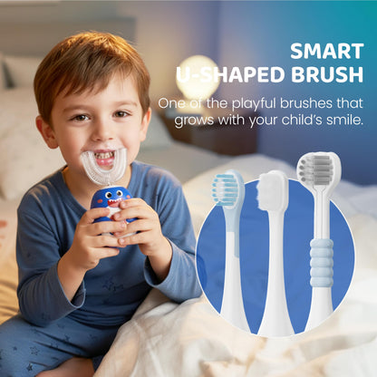 Well Before Ultrasonic Kid's U-Shaped Toothbrush – IPX7, 5 Modes, Ages 2-7 (Shark Grey)
