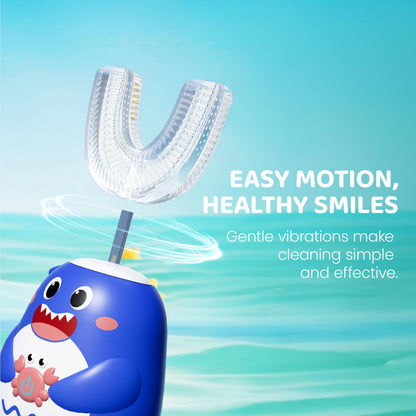 Well Before Ultrasonic Kid's U-Shaped Toothbrush – IPX7 Waterproof, 5 Cleaning Modes (Shark Blue, Ages 2-7)