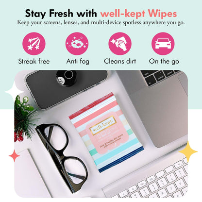 Well-Kept Tech & Lens Wipes - Eyeglass, Screen & Phone Cleaning (12 Pack, 180 Count)