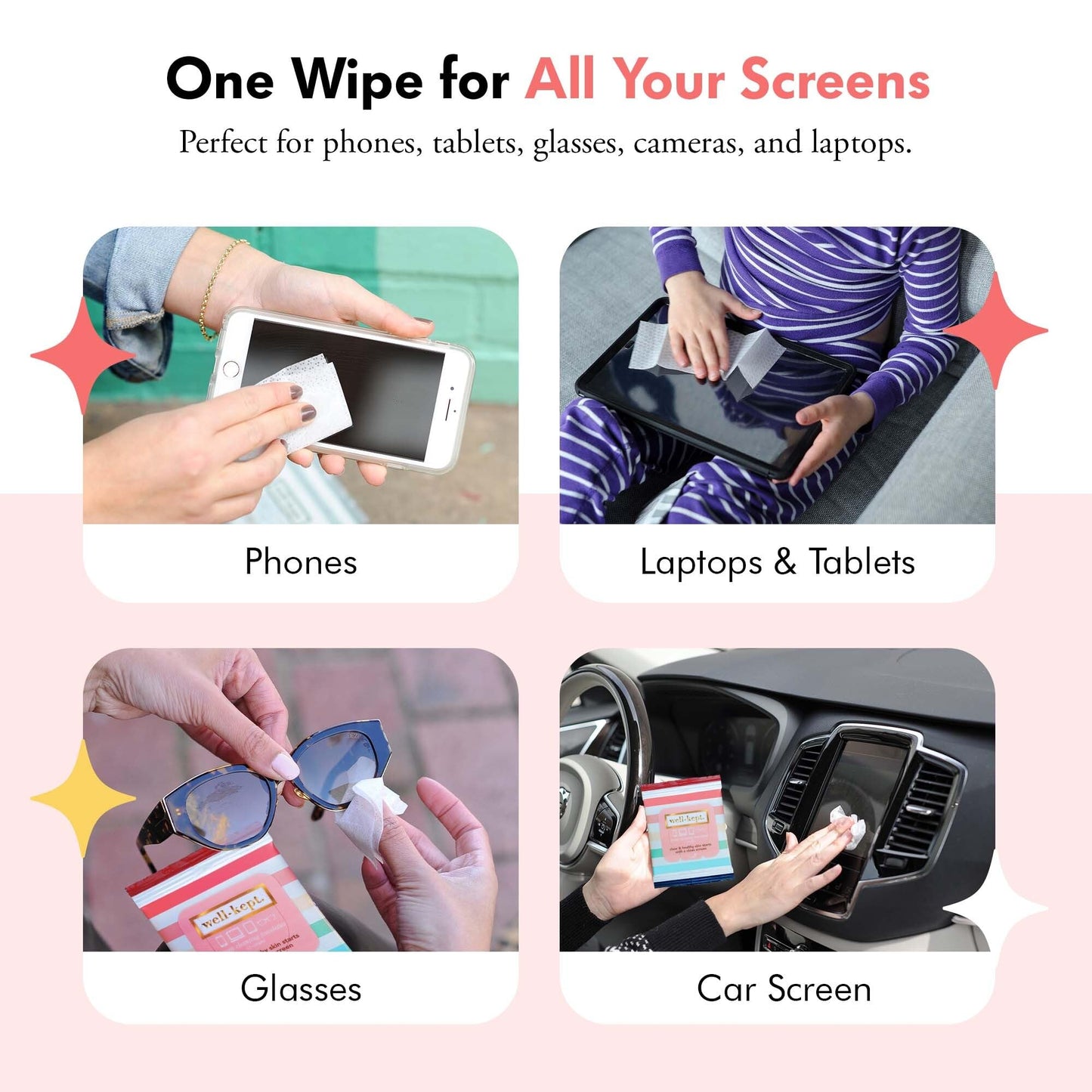 Well-Kept Tech & Lens Wipes - Eyeglass, Screen & Phone Cleaning (12 Pack, 180 Count)