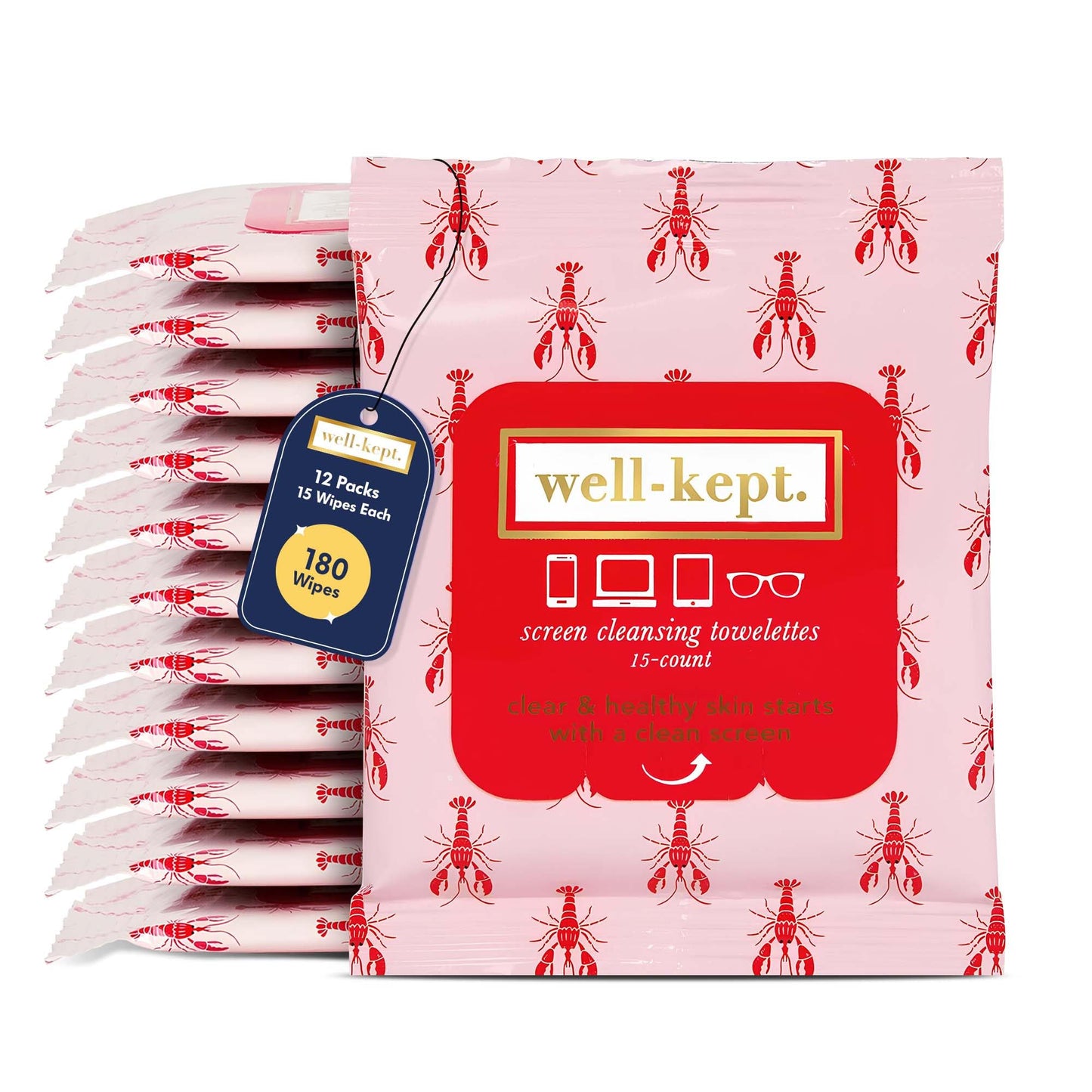 Well-Kept Tech & Lens Wipes – Lobsterfest 12 Pack (180 Count) | Eyeglass, Screen & Phone Cleaning
