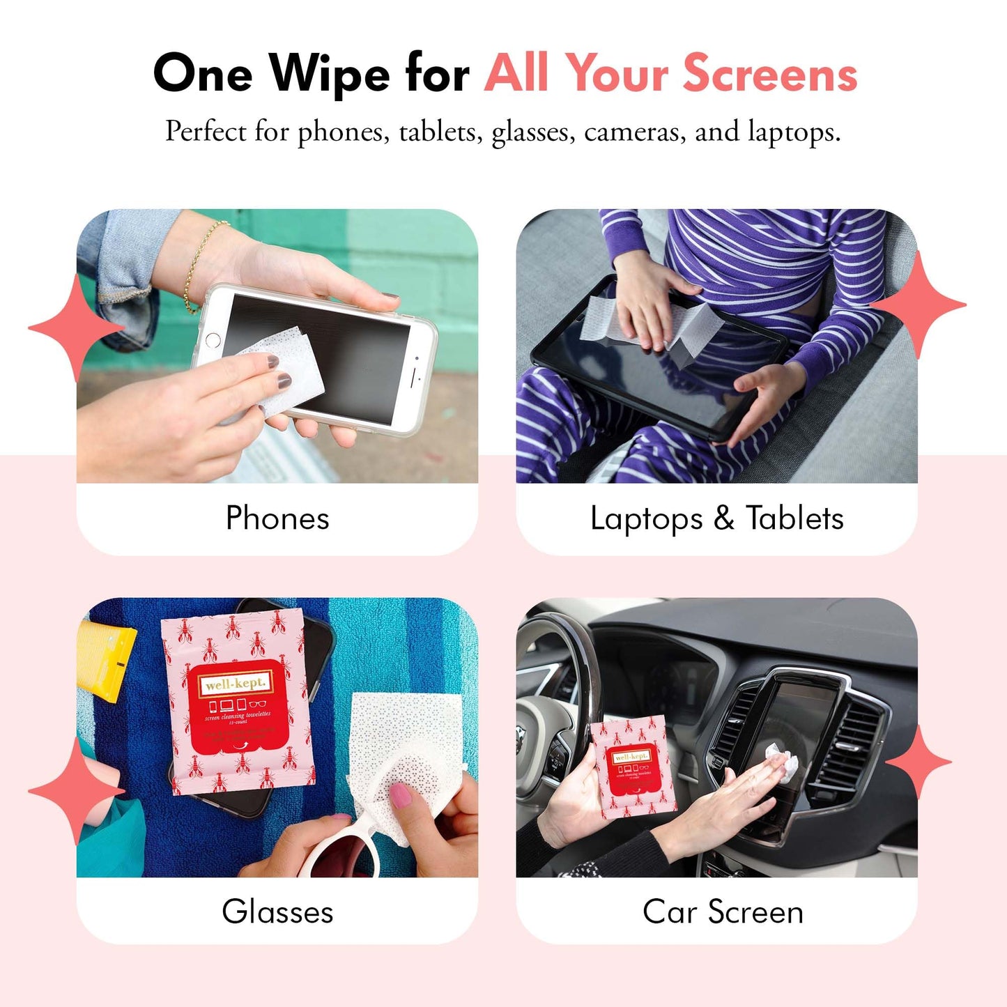 Well-Kept Tech & Lens Wipes – 6 Pack (90 Count) – Streak-Free Cleaning for Glasses, Screens & Devices | Lobsterfest