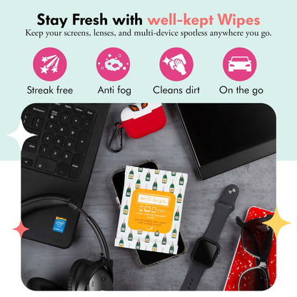 Well-Kept Tech & Lens Wipes – Eyeglass, Screen & Phone Cleaning (6 Pack)