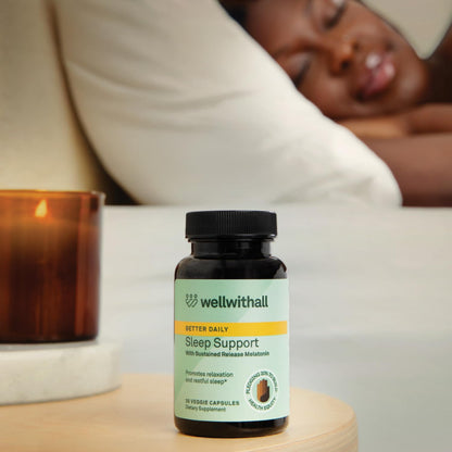 WellWithAll Sleep Support with Sustained-Release Melatonin | L-Theanine & Ashwagandha | 30 Capsules