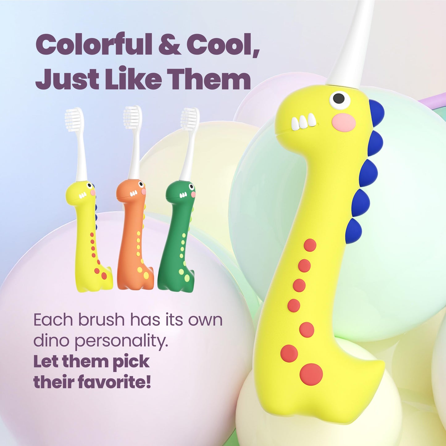 Well Before Dinosaur Kids Toothbrush – 0.12mm Ultra-Soft Bristles, 3-Pack