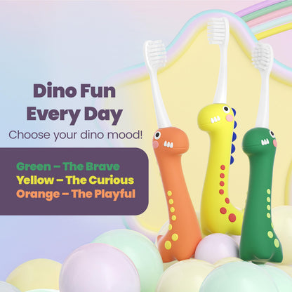 Well Before Dinosaur Kids Toothbrush – 0.12mm Ultra-Soft Bristles, 3-Pack