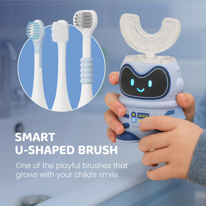 Well Before Ultrasonic Kid's U-Shaped Toothbrush – IPX7, 5 Modes (Spaceman, Blue)