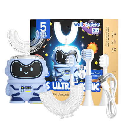 Well Before Ultrasonic Kid's U-Shaped Toothbrush – IPX7, 5 Modes (Spaceman, Blue)
