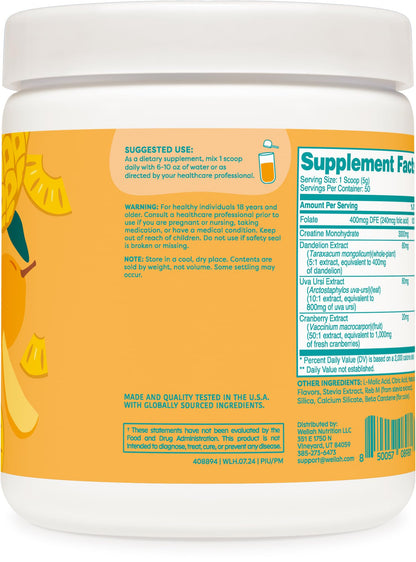 Wellah Creatine for Women Pineapple Mango | 50 Servings | Creatine Monohydrate with Dandelion & Cranberry