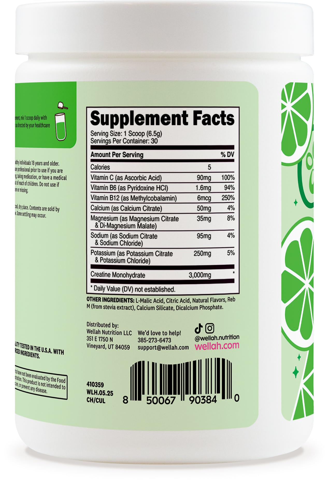 Wellah Creatine + Hydration Powder (Cucumber Lime) – 30 Servings