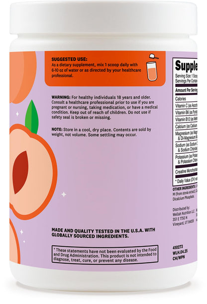 Wellah Creatine + Hydration Powder (White Peach Nectarine) 30 Servings – Electrolyte Drink Mix with 3g Creatine Monohydrate