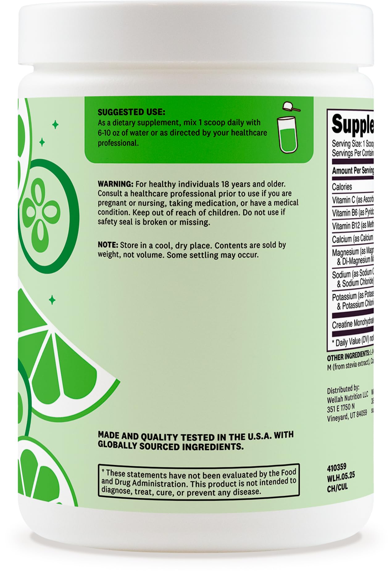 Wellah Creatine + Hydration Powder (Cucumber Lime) – 30 Servings