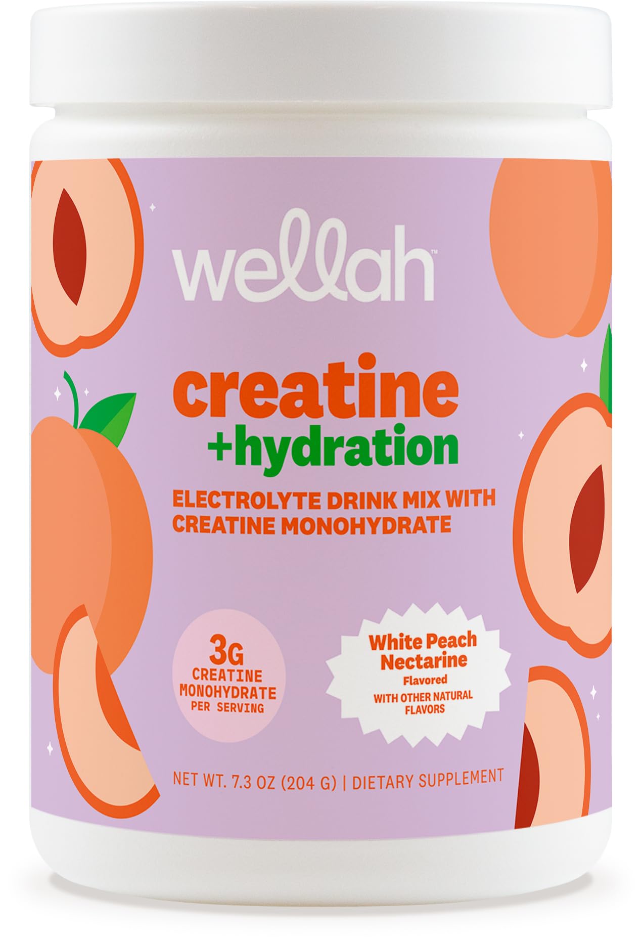 Wellah Creatine + Hydration Powder (White Peach Nectarine) 30 Servings – Electrolyte Drink Mix with 3g Creatine Monohydrate