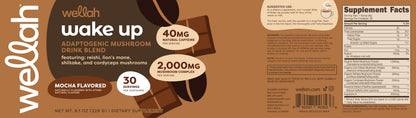 Wellah Wake Up Adaptogenic Mushroom Drink – Mocha, 30 Servings, 40mg Caffeine, 2000mg Mushroom Complex
