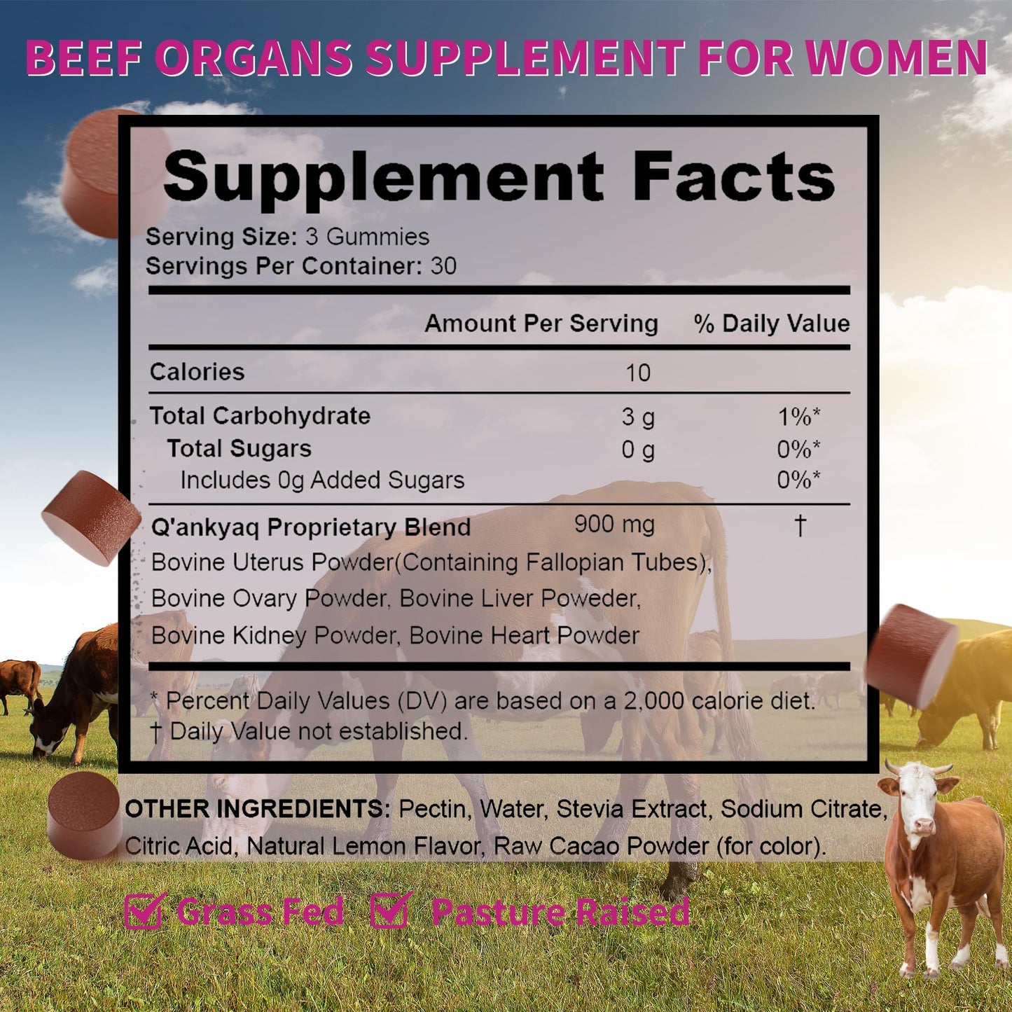 Well&Whole Grass-Fed Beef Organ Gummies for Women – Hormone Balance & Vitality (90 Gummies)