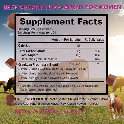 Well&Whole Grass-Fed Beef Organ Gummies for Women – Hormone Balance & Vitality (90 Gummies)