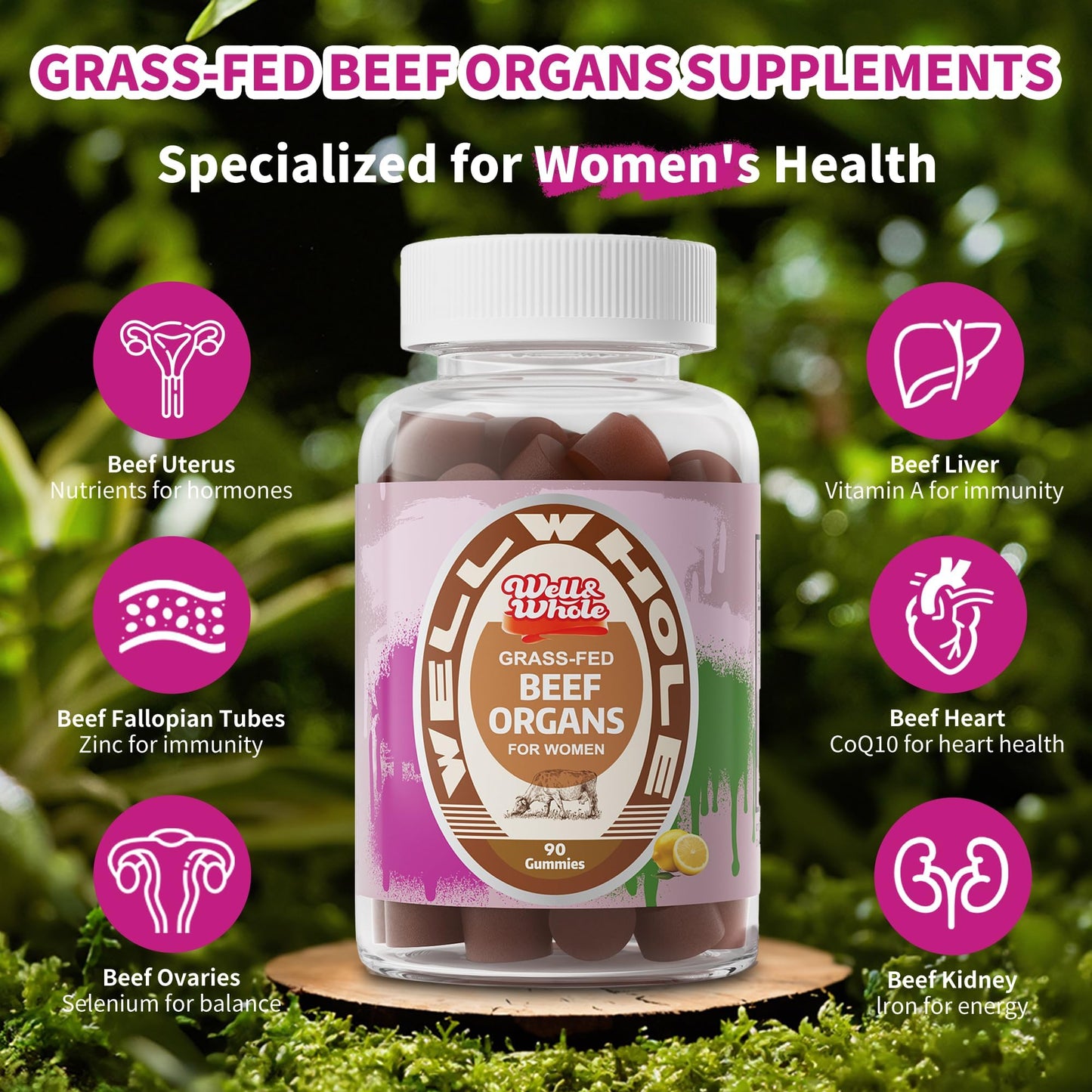 Well&Whole Grass-Fed Beef Organ Gummies for Women – Hormone Balance & Vitality (90 Gummies)