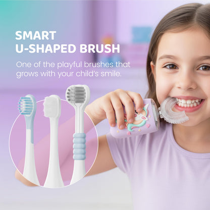 Well Before Ultrasonic Kid's U-Shaped Toothbrush – IPX7 Waterproof, 5 Modes (Unicorn/Purple) Ages 2-7
