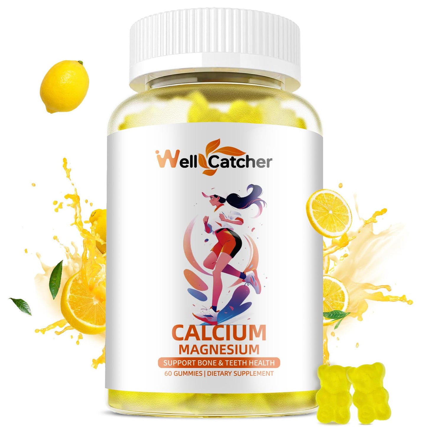 Wellcatcher Calcium Magnesium Gummies (60ct) – Sugar Free Vegan Algae Calcium for Adults & Kids | Bone Support with Vitamin D3, K2, Zinc