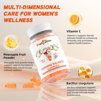 Wellcatcher Premium Feminine Balance Gummies for Women | Pineapple Probiotic & pH Support (60 Count)